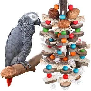 Large parrot toy bird chewing toy - natural nut corn hemp rope wooden birdcage toy, suitable for African grey parrots, macaws, conures, budgies, Amazon parrots, and other small to medium-sized birds