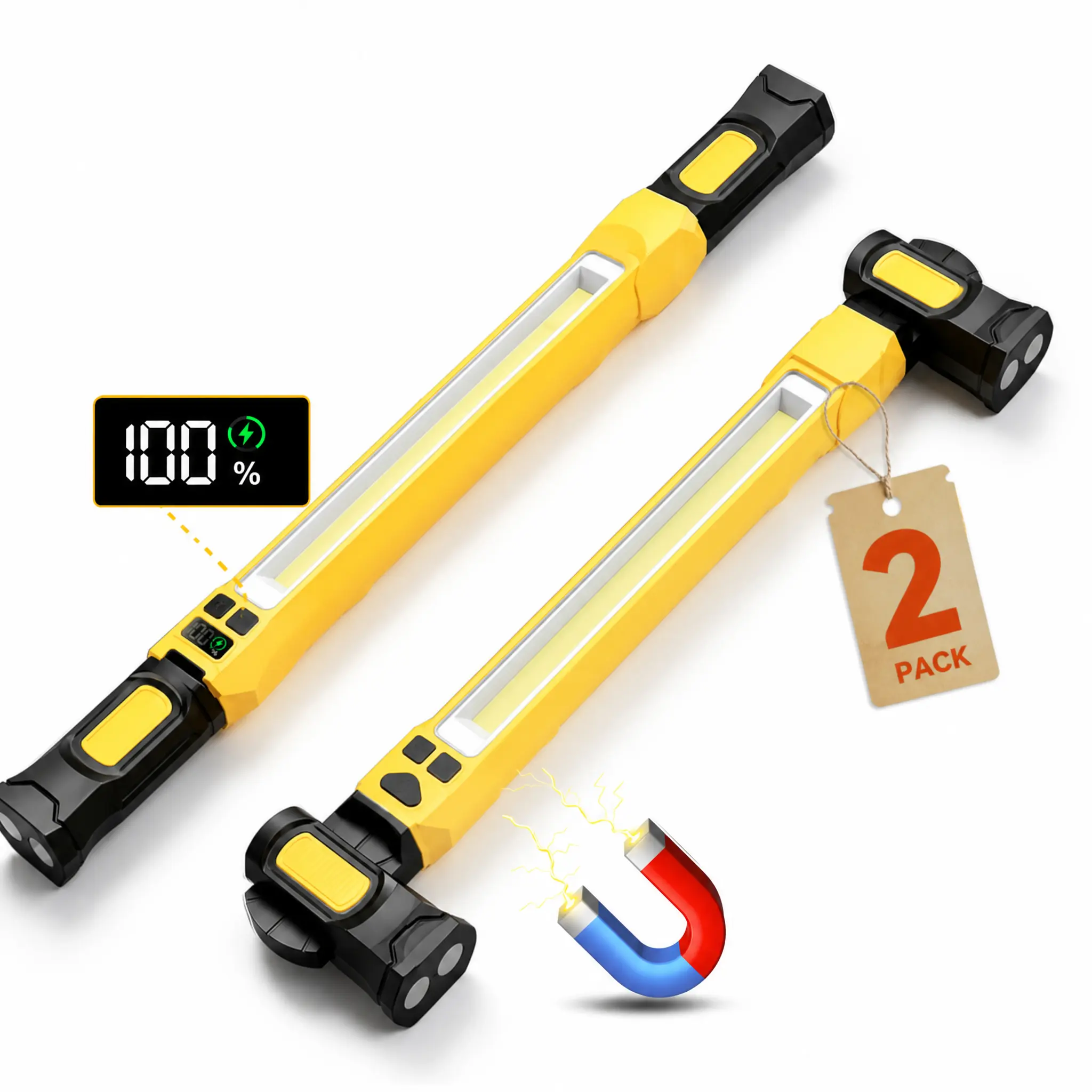 2-Pack Under Hood Work Light with Motion Sensor, 3000LM LED Magnetic Light Bar with Hooks, 5200mAh Cordless Rechargeable Hood Light, Ideal for Mechanic, Car Repair & Garage Use