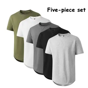 5-Pack Basic T-Shirts with Curved Hem, Lightweight Crew Neck, Casual Streetwear