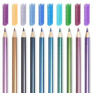 10 count Metallic Colored Pencils Set, Oil Based Drawing Pencils, Pre-sharpened Wooden Professional Sketch Pencil Art Supplies for Adults, Coloring Books, No Duplicates