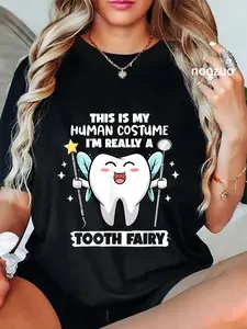 100% Cotton Tooth Fairy Human Costume Halloween Dental Hygienist Dentist T-Shirt