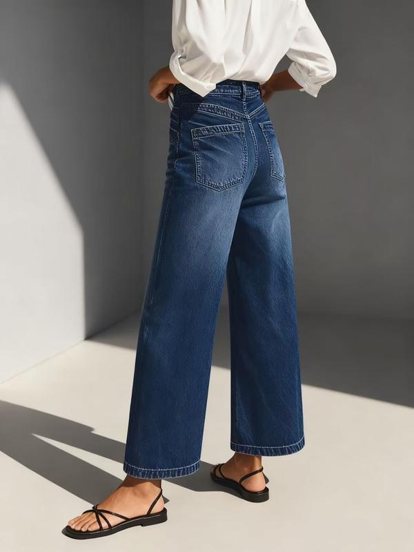 Womens Wide Leg Jeans Straight Leg Stretchy Jeans Baggy Loose Trendy Ankle Denim Pants with Pockets