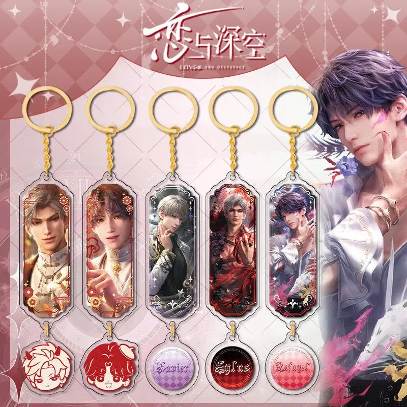 Love and Deepspace Acrylic Keychain, Anime Character Pendant with Round Buckle, Featuring Rafayel & Xavier, Fashion Accessory Suitable for Backpacks, Name, Peripheral, Gifts, Party, Fan, Caleb, Backpack Keychain, Sylus, Cosplay Keychain