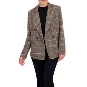 Double Breasted Plaid Unlined Blazer