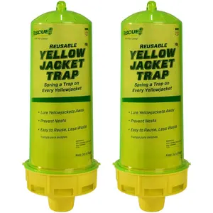Reusable Yellowjacket Trap 2-Pack - Made in USA - Lures & Traps Yellowjackets - Prevents Nests - Easy to Reuse - Yellow & Green