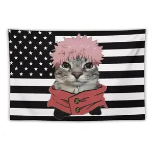 Black USA America Flag Tapestry - Anime Funny Room Merch - Backdrop Tapestry Jujutsu Kaisen Aesthetic