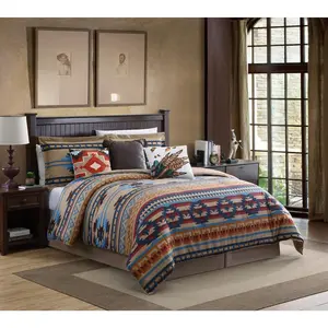 CHEZMOI COLLECTION Wyoming 7-Piece Southwestern Geometric Tribal Printed Comforter Set with Matching Decorative Pillow Cushions for Queen Size Bed