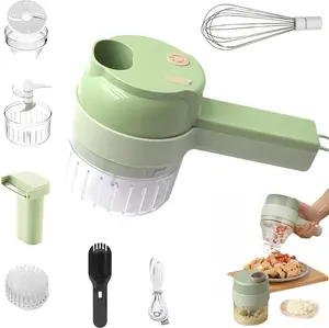 5 in 1 Electric Vegetable Chopper Set, Electric Food Processor with Egg & Cream Beater and Clean Brush, Multifunction Handheld Veggie Chopper for Salad Onion Chili Pepper Celery Meat Ginger