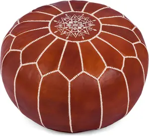 Round Pouf Cover - Handmade Moroccan Ottoman Footstool, Unstuffed Footrest - Boho Decor - Bohemian Living Room, Bedroom,  Room - Housewarming  & Wedding