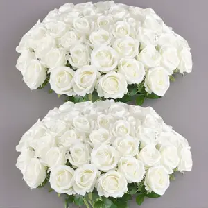 21pcs Lifelike Artificial Flower Set - Realistic Bloom Plastic Silk Artificial Roses with Stems, Natural-Look White Fake Flowers for Wedding Table Centerpieces, Home Decor Accessory