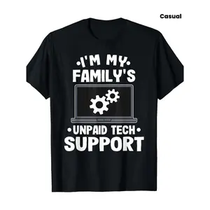 Menswear Short-Sleeve Round Neck Casual Streetwear T-Shirt - "I'm My Family's Free Tech Support" Funny Computer Engineer Graphic Tee