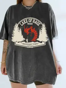 Yujiro Hanma Retro Pattern T-shirt, Gyarados Angry Lake Shirt, PKM Shirt, Retro T-shirt Street Wear Short Sleeve Printed Knit Fitted Women's Wear