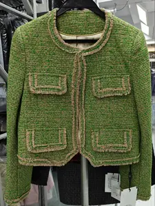 Women's Elegant Retro Fitted Tweed Jacket, Chic Fashion Casual Long Sleeve Round Neck Button Front Coat, Outerwear for Daily Outdoor Wear, Women Clothing for Spring Fall, Tops, Womenswear