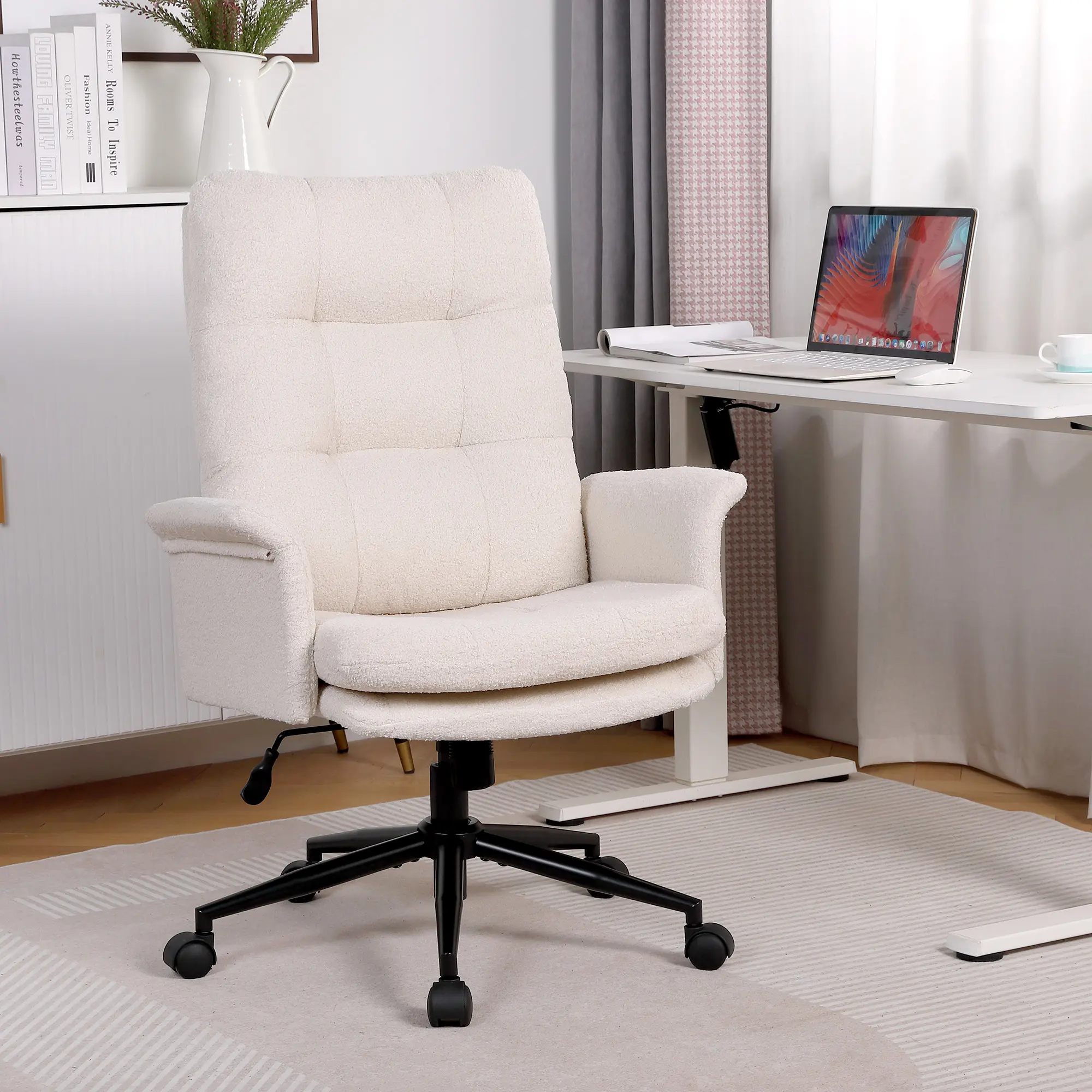 ERMNOIS Ergonomic Upholstered Home Office Chair, Modern High Back Computer Desk Chair with Wheels, Ergonomic, Adjustable Height