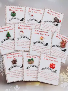 Mini Hug Cards Set, Christmas Encouragement Cards with Resin Santa Claus, Holiday Gift Decorations, Perfect for Friends & Family