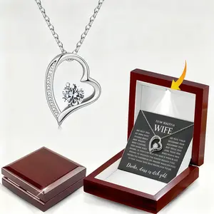 Engravable Heart Necklace Set for Married Women - Personalized Engraved Jewelry, Female Promise Keepsake with Box, Romantic Christmas/Birthday Gift