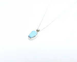 Natural Larimar Freeform Pendant – Sterling Silver .925