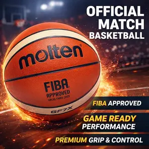 Molten Gf7x Size 7 Official Basketball, Fiba Approved Soft Leather, Superior Grip, Ideal for Match Training, Durable and Reliable