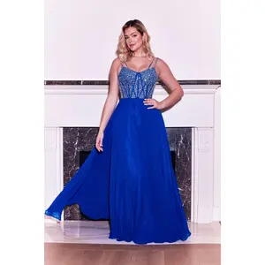 Dylan & Davids Long Formal Royal Blue Beaded Top Dress