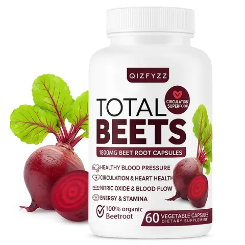 Certified Organic Beetroot Capsules - 1800mg Daily High Potency GMP Certified, Third-Party Tested, Hawthorn + Beet Blend, Nitric Oxide Support, Enhanced Circulation, Blood Pressure & Heart Health, 60 Vegetable Capsules