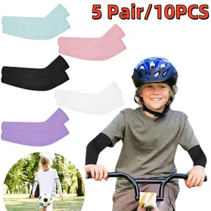 Unisex Kids Nylon Arm Sleeves Set (5 Pairs/10 PCS) - Anti-Mosquito, Anti-UV Sun Protection, Lightweight, Windproof, Breathable, Quick Dry for Summer Outdoor Sports, Travel