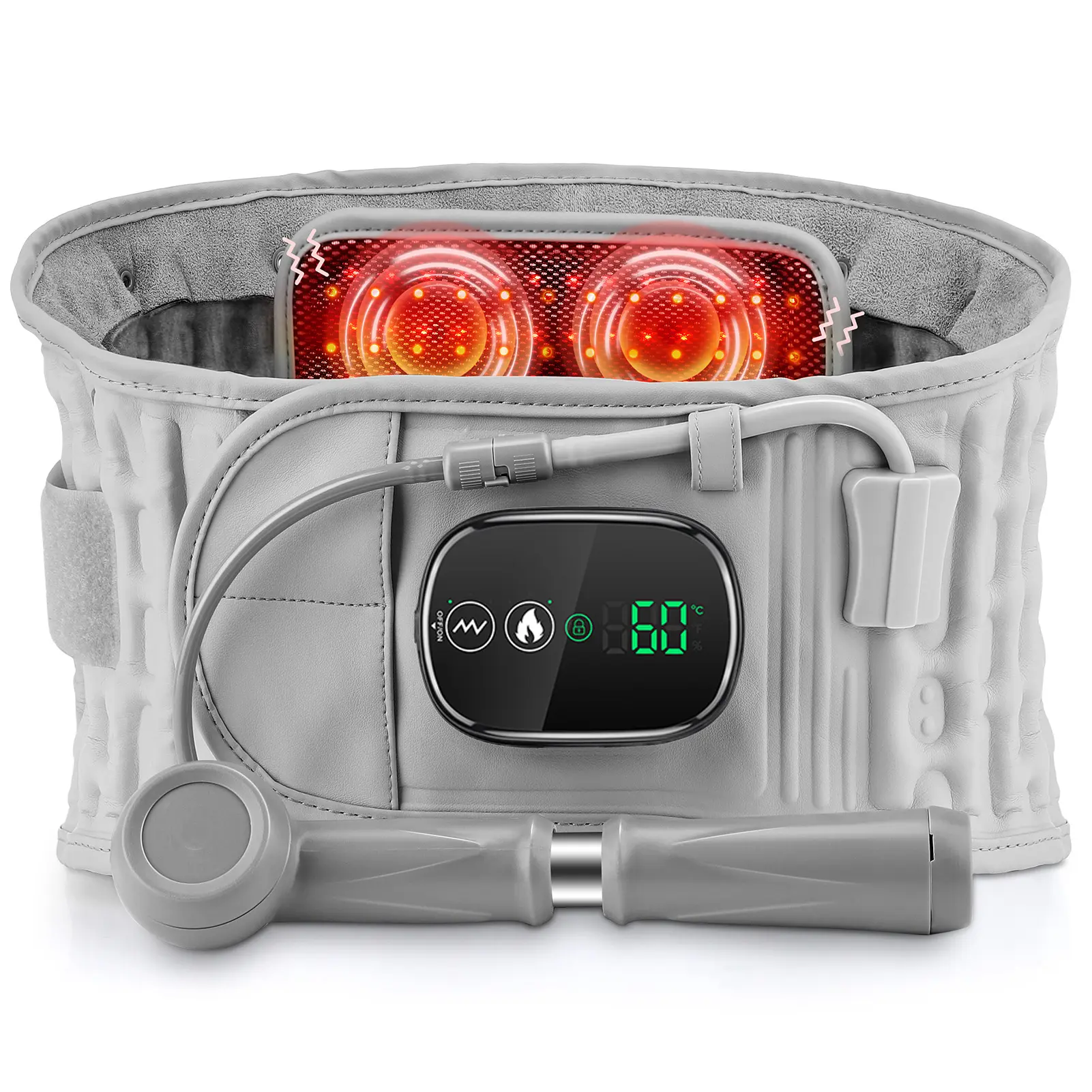 Inflatable Decompression Belt with Red Light Heating & Vibration for Lower Back Relaxation, Cordless Lumbar Massager Belt with Hand Pump, Rechargeable, One Size Fits 29-49 Waist for Men & Women Gifts