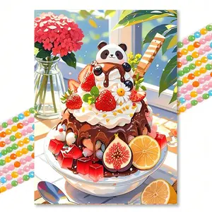 Panda Fruit Dessert Diamond Painting Kit, Anime Style Healing Art, Full Drill Handmade DIY, Living Room Bedroom Decor, Kids Craft Gift, Handmade Gifts