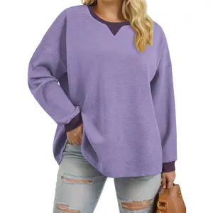 ROSRISS Womens-Plus-Size-Sweatshirts Causal Color Block Trendy Long Sleeve Tops Waffle Knit Oversized Shirts Loose Fit Tunics VPS0172