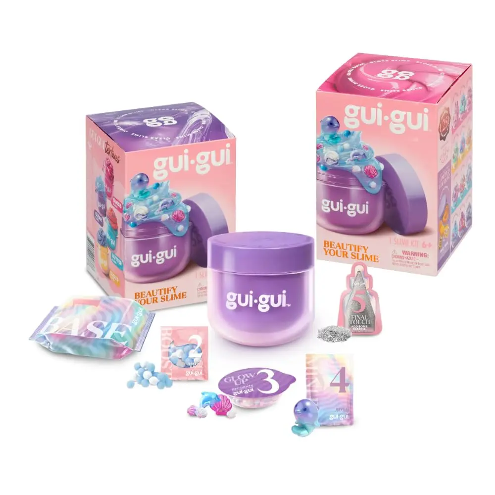 GUI GUI Surprise Slime Kit - 2-Random Pack Unisex Bundle, Customizable Reusable Set with Assorted Collectible Squishies Toys, Mini Figures, Kids Favorites for Ages 6+