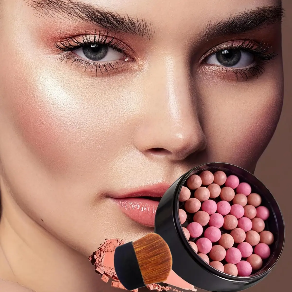 Long Lasting Blush Beads with Brush, 1 Count Lightweight Blush Beads Palette, Natural Look Blush for Daily Makeup, Multifunctional Blush Suitable for Daily and Evening Use, Cosmetic, Beauty Cosmetics, Glow, Flawless