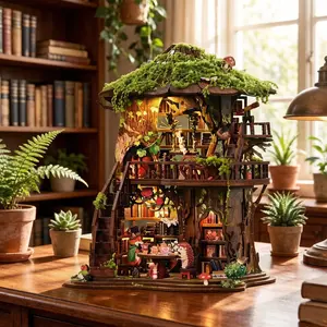 1 piece,FOREST TEA BOOK CLUB Handmade Wooden Puzzle book nook,Wooden DIY Miniature House,Stress Relief Toy, Handmade Crafts, Home Decor, Desk Shelf Ornament, Perfect Gift for All Seasons,Gifts for Birthday, Christmas, Halloween, and Thanksgiving