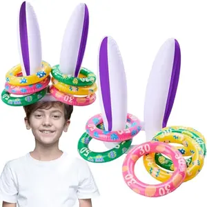 Easter Inflatable Bunny Ears Ring Toss Game(2 Set 12 Rings), Inflatable Rabbit Toss Game, Indoor and Outdoor Game for Easter Party Supplies