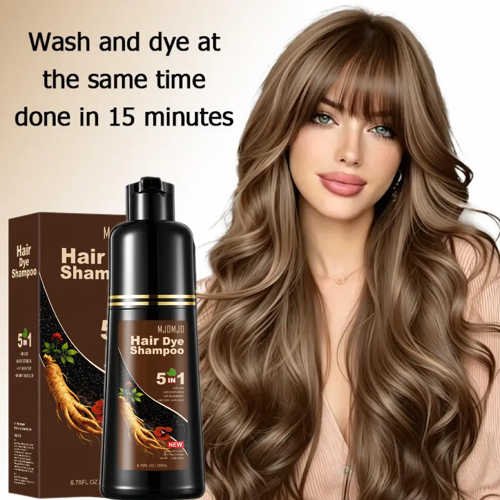 5-in-1 Light Brown Hair Dye Shampoo – Covers Gray Hair in 10–15 Mins, Formula with Ginseng Extract, Natural Semi-Permanent Hair Coloring for Men & Women, Light Brown Hair Dye 200ml Salon-Grade Haircare