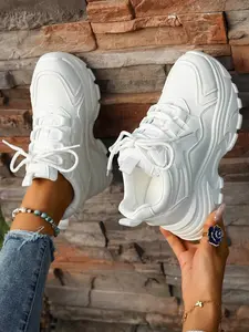 Women's Elegant Thick Sole Dad Shoes, Lace-Up Vintage Sporty Sneakers, Thick Soled Sneakers, 8cm Hidden Height Increase, Comfortable Breathable Streetwear
