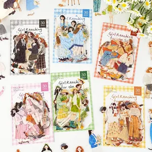 6-Pack Sunlit Growth Series Sticker Pack, Character Theme Scrapbook Materials, DIY Creative Journal Planner Decorations