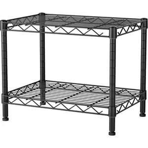 2 Small Shelves Kitchen Storage Shelf Wire Shelving Unit Metal Shelf Adjustable Organizers Storage Shelving for Office Pantry Black 12" D X 18" W X 12" H
