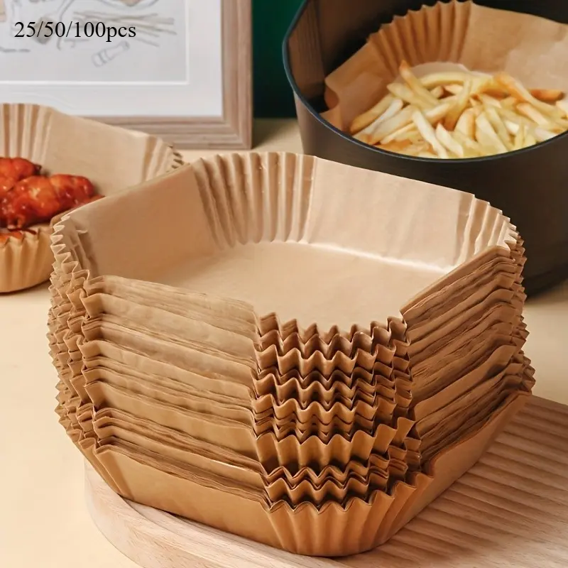 25/50/100pcs Non-Stick Air Fryer Liners - Square Paper Liners, Nonstick Baking Paper Bakeware For Baking, Roasting, And Microwave Cooking - Easy Cleanup And Healthier Cooking For Hotel/Commercial