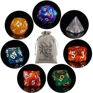 20 X 7 Polyhedral Dice (140 pcs) with a Big Gray Drawstring Pouch for Dungeons and Dragons, D & D, RPG, MTG Role Playing Games. (D4 D6 D8 D10 D% D12 D20)