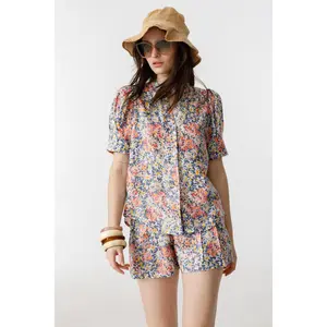 Athina Metallic Linen Shirt - Florece Print