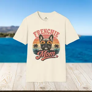 Retro Frenchie Mom Graphic Shirt, Vintage French Bulldog Sunset Minimalist Dog Lover Tee