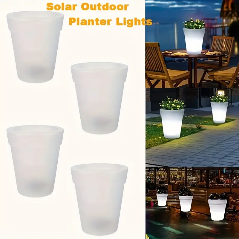 Solar Powered LED Planter Pot Outdoor Modern Lighted Flower Pot with Auto Sensor Waterproof Garden Planter for Patio Porch Balcony home Decor