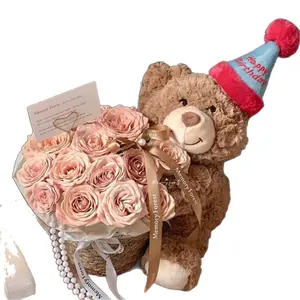 Valentine’s Day Teddy Bear with Eternal Rose Bouquet, Preserved Flower Plush Bear, Romantic Birthday Gift for Her gift  sets
