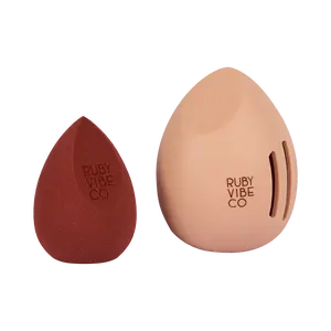 [RUBY VIBE CO] GlowFusion Sponges & Case Latex-Free Crystal Velvet Makeup Sponge with Protective Silicone Travel Case for Seamless Soft Flexible Blending