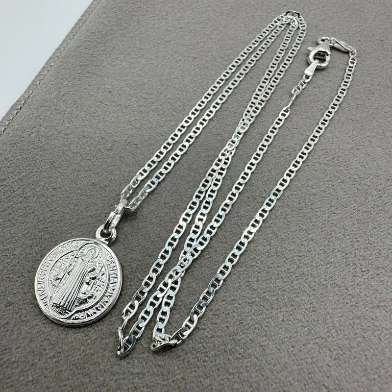Small Saint Benedict Medal in 925 Sterling Silver  20” Chain Included | For Women & Kids