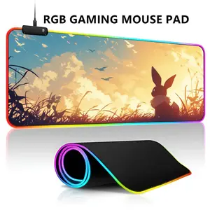 Cute E-Eevee  Mouse Pad RGB LED Light Gaming Mousepad Waterproof Large Gamer Mouse Carpet Big Mause Keyboard Pad PC Desk Play Mat with Backlit