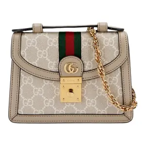 Gucci Ophidia GG Mini Shoulder Bag for Women – Beige and White Logo Stripe Canvas with Leather