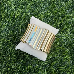 Sliced Bangle - Elegant Gold-Tone Striped Design for Everyday Wear