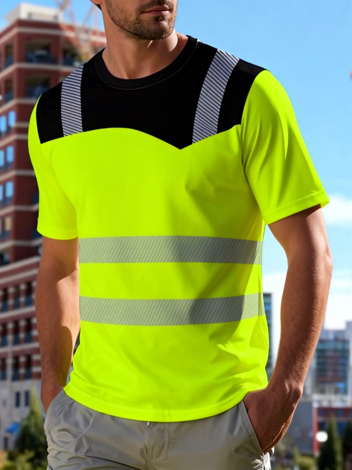 Men's Business Casual Sport Multifunctional T-Shirt, Colorblock Pattern, Summer Comfortable Breathable Thin Tee, Active T Shirts, Activewear T Shirt, Gym Tees, Athletic Top, Breathable Tops, Athletic Sports Clothing, Gym Outfit Tee