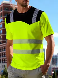 Men's Business Casual Sport Multifunctional T-Shirt, Colorblock Pattern, Summer Comfortable Breathable Thin Tee, Active T Shirts