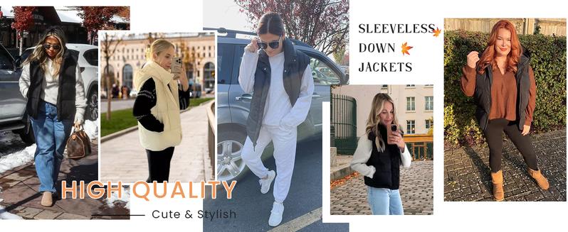 Molitree Women's Sleeveless Quilted Winter Warm Hooded Puffer Vest Padded Gilet Coat Casual Black